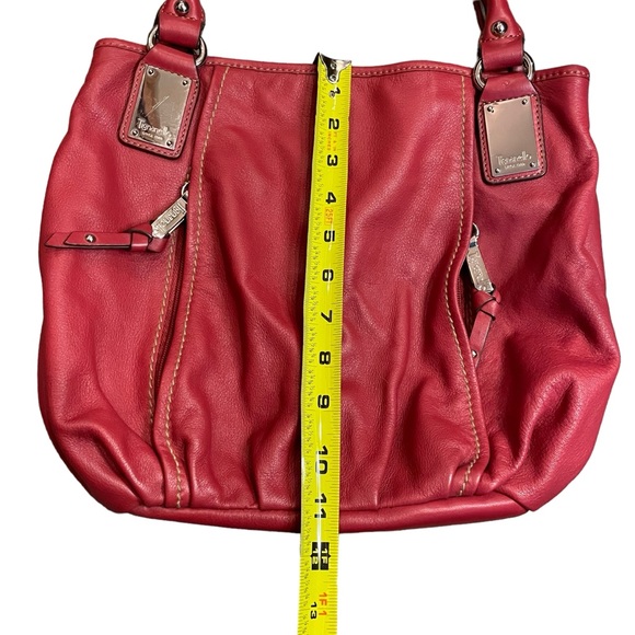 Tignanello Red Leather Hobo Bag With Striped Satin Interior Shoulder Purse - Picture 12 of 16